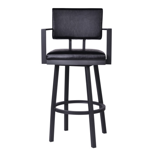 Armen Living Balboa 30ÃƒÂ¢Ã¢â€šÂ¬Ã‚Â Bar Height Barstool with Arms in Black Powder Coated Finish and Vintage Black Faux Leather