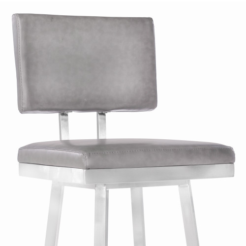 Armen Living Balboa 26ÃƒÂ¢Ã¢â€šÂ¬Ã‚Â Counter Height Barstool in Brushed Stainless Steel and Vintage Grey Faux Leather