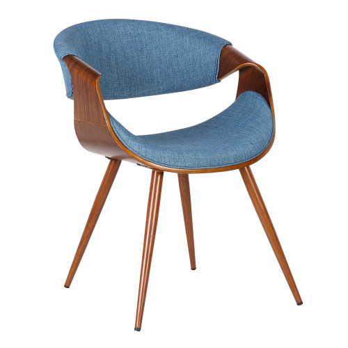 Armen Living Butterfly Mid-Century Dining Chair in Walnut Finish and Blue Fabric