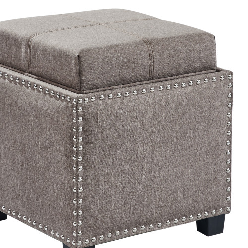Armen Living Blaze Contemporary Ottoman in Brown Linen with Wood Legs