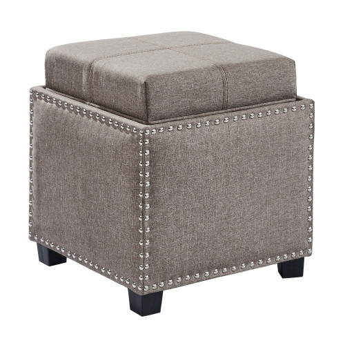 Armen Living Blaze Contemporary Ottoman in Brown Linen with Wood Legs