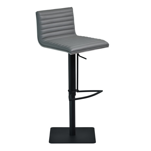 Armen Living Cafe Adjustable Swivel Barstool in Gray Faux Leather with Black Metal Finish and Gray Walnut Veneer Back