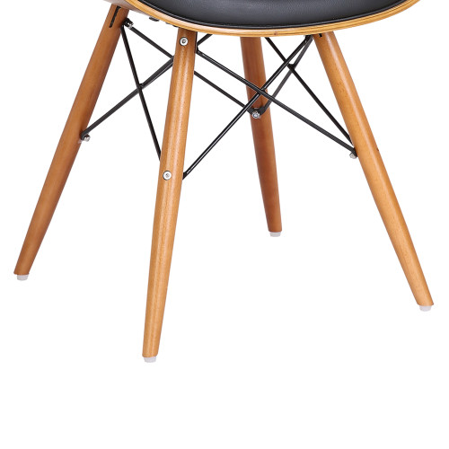 Armen Living Cassie Mid-Century Dining Chair in Walnut Wood and Black Faux Leather