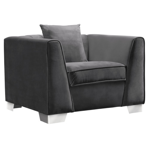 Armen Living Cambridge Contemporary Sofa Chair in Brushed Stainless Steel and Dark Grey Velvet