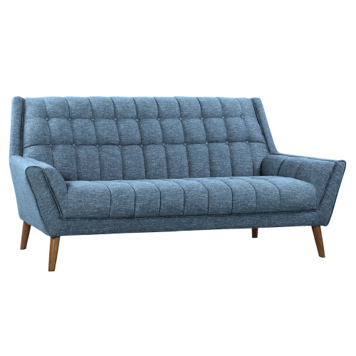 Armen Living Cobra Mid-Century Modern Sofa in Blue Linen and Walnut Legs