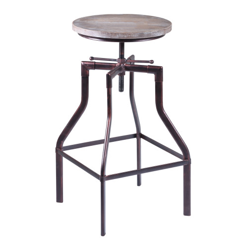 Armen Living Concord Adjustable Barstool in Industrial Copper finish with Pine Wood seat