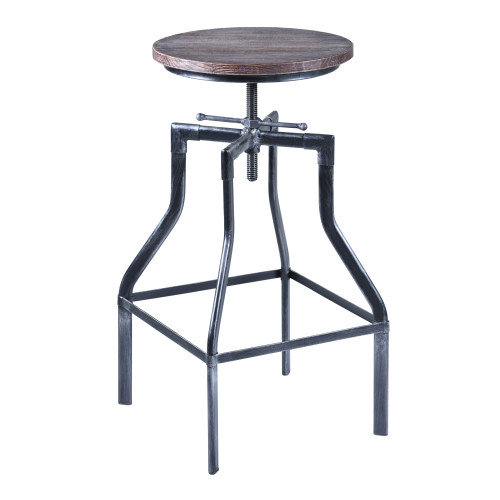 Armen Living Concord Adjustable Barstool in Industrial Grey Finish with Pine Wood Seat