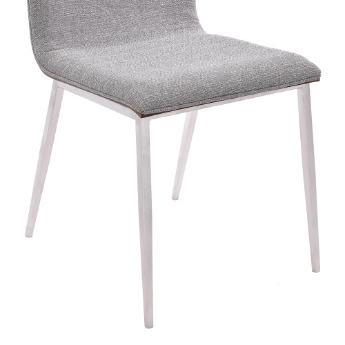 Armen Living Crystal Dining Chair in Brushed Stainless Steel finish with Grey Fabric and Walnut Back - Set of 2