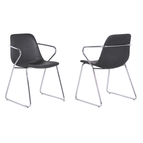 Colton Contemporary Dining Chair in Chrome Finish and Grey Faux Leather - Set of 2