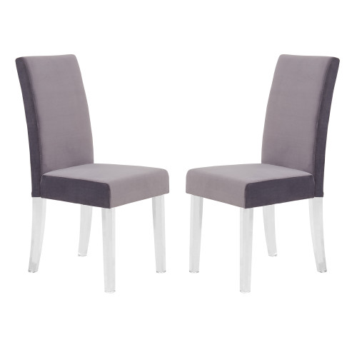 Armen Living Dalia Modern and Contemporary Dining Chair in Gray Velvet with Acrylic Legs - Set of 2