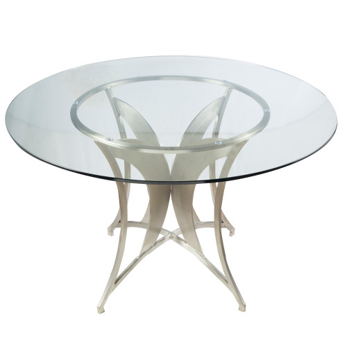 Armen Living Drake Modern Dining Table In Stainless Steel With Clear Glass