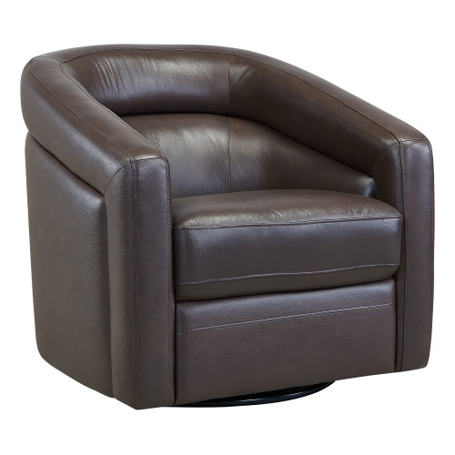 Desi Contemporary Swivel Accent Chair in Espresso Genuine Leather