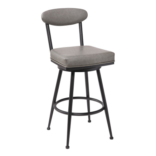 Denver Contemporary 26" Counter Height Barstool in Black Finish and Vintage Grey Faux Leather