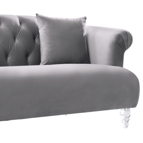 Armen Living Elegance Contemporary Loveseat in Grey Velvet with Acrylic Legs