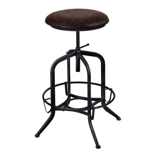 Armen Living Elena Adjustable Barstool in Industrial Grey Finish with Brown Fabric Seat