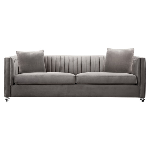 Armen Living Emperor Contemporary Sofa with Acrylic Finish, Beige Fabric and Pillows