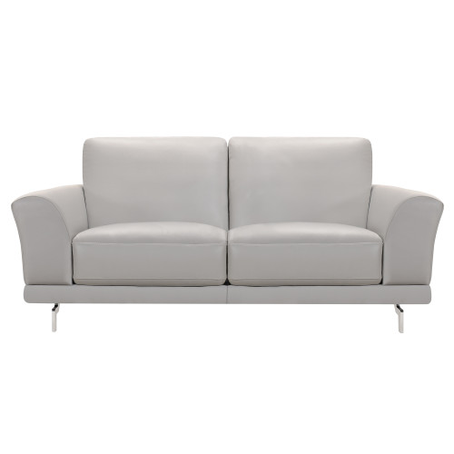 Armen Living Everly Contemporary Loveseat in Genuine Dove Grey Leather with Brushed Stainless Steel Legs