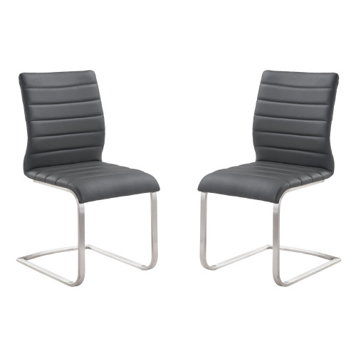 Armen Living Fusion Contemporary Side Chair In Gray and Stainless Steel - Set of 2