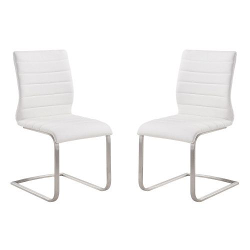 Armen Living Fusion Contemporary Side Chair In White and Stainless Steel - Set of 2