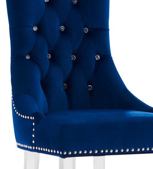Armen Living Gobi Modern and Contemporary Tufted Dining Chair in Blue Velvet with Acrylic Legs
