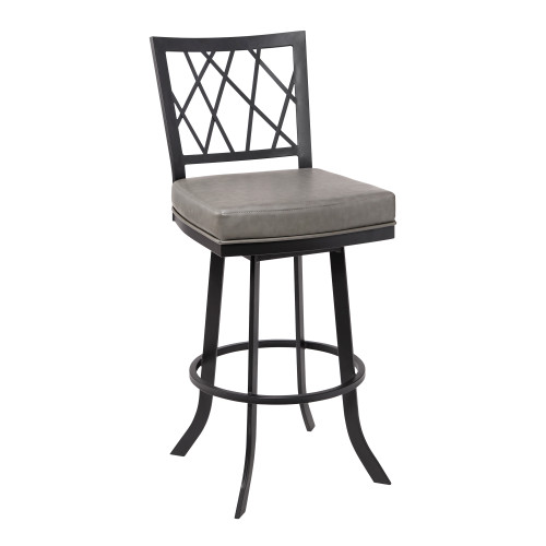 Giselle Contemporary 26" Counter Height Barstool in Matte Black Finish and Vintage Grey Faux Leather