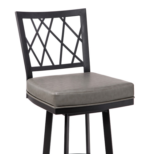 Giselle Contemporary 30" Bar Height Barstool in Matte Black Finish and Vintage Grey Faux Leather