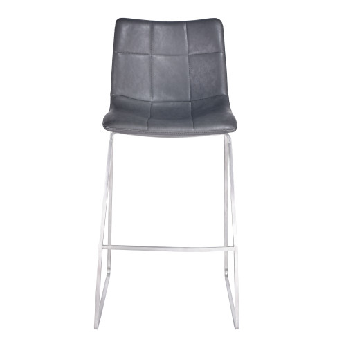 Armen Living Hamilton 26" Counter Height Barstool in Brushed Stainless Steel with Vintage Grey Faux Leather