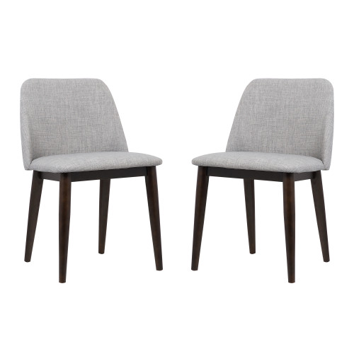 Armen Living Horizon Contemporary Dining Chair in Light Gray Fabric with Brown Wood Legs - Set of 2