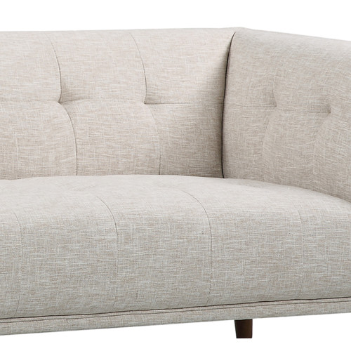 Armen Living Hudson Mid-Century Button-Tufted Loveseat in Beige Linen and Walnut Legs