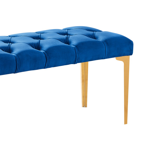 Armen Living Hayley Contemporary Bench in Blue Velvet and Gold Stainless Steel Finish