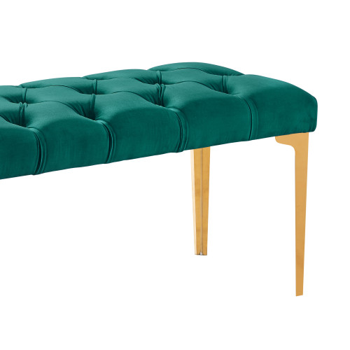 Armen Living Hayley Contemporary Bench in Green Velvet and Gold Stainless Steel Finish