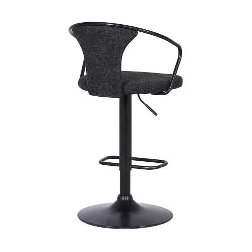 Ian Contemporary Adjustable Barstool in Black Powder Coated Finish and Black Fabric