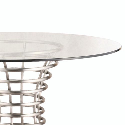 Armen Living Ibiza Brushed Stainless Steel Dining Table with Clear Glass