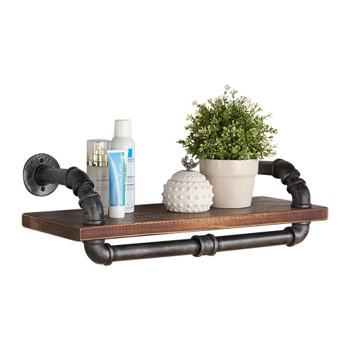 Armen Living 24" Isadore Industrial Pine Wood Floating Wall Shelf in Gray and Walnut Finish