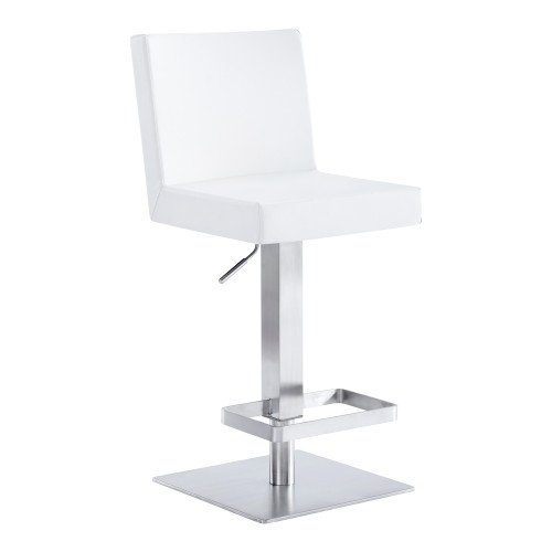 Legacy Contemporary Swivel Barstool in Brushed Stainless Steel and White Faux Leather