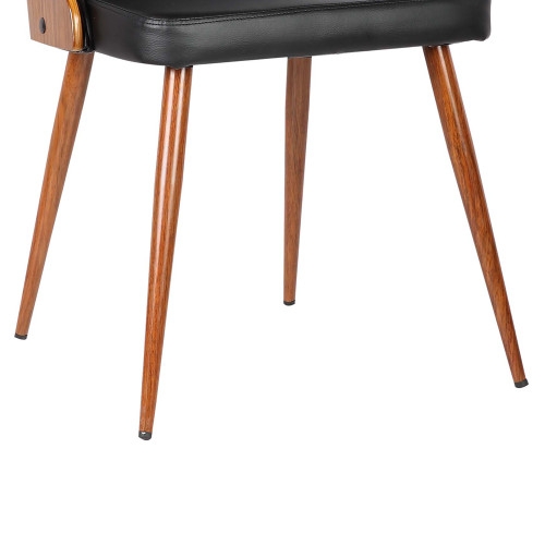 Armen Living Lily Mid-Century Dining Chair in Walnut Finish and Black Faux Leather