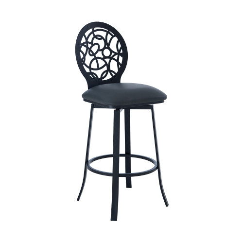 Lotus Contemporary 26" Counter Height Barstool in Matte Black Finish and Grey Faux Leather