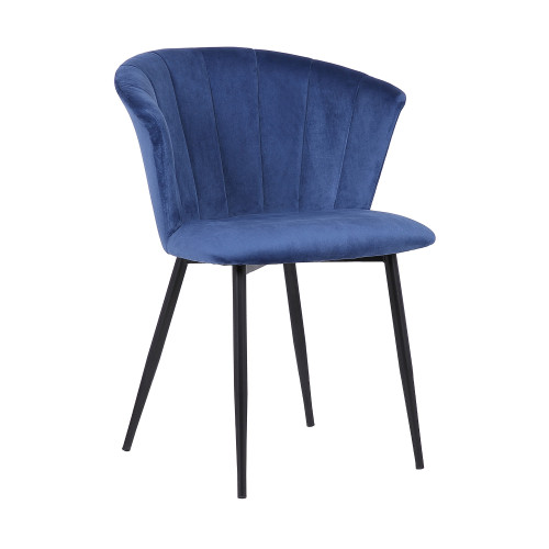 Lulu Contemporary Dining Chair in Black Powder Coated Finish and Blue Velvet