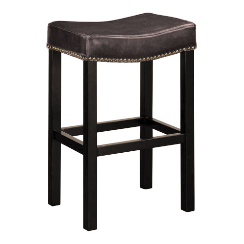 Armen Living Tudor 26" Backless Stationary Barstool In Antique Brown Bonded Leather With Nailhead Accents