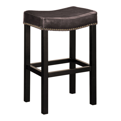 Armen Living Tudor 30" Backless Stationary Barstool In Antique Brown Bonded Leather With Nailhead Accents