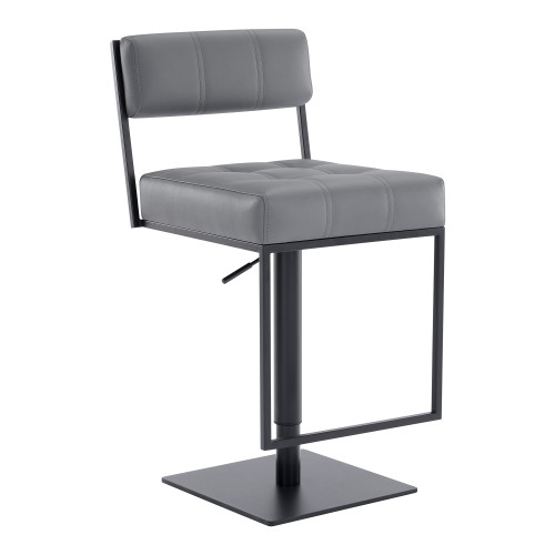 Michele Contemporary Swivel Barstool in Matte Black Finish and Grey Faux Leather