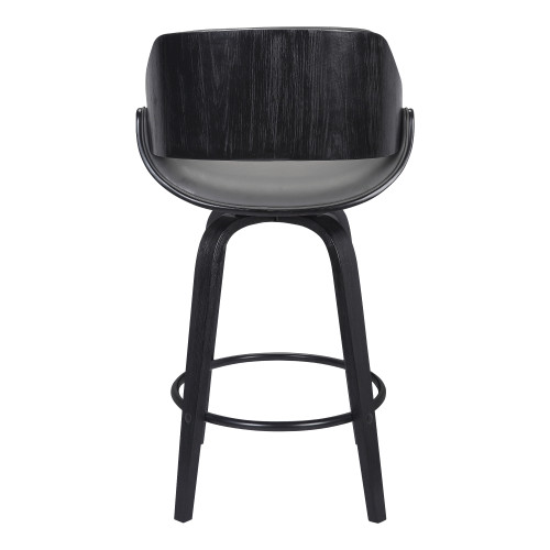 Mona Contemporary 26" Counter HeightÃ‚Â Swivel Barstool in Black Brush Wood Finish and Grey Faux Leather