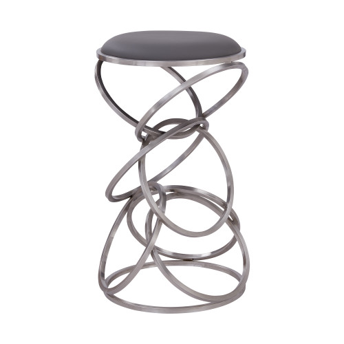 Medley Contemporary 26" Counter Height Barstool in Brushed Stainless Steel Finish and Grey Faux Leather