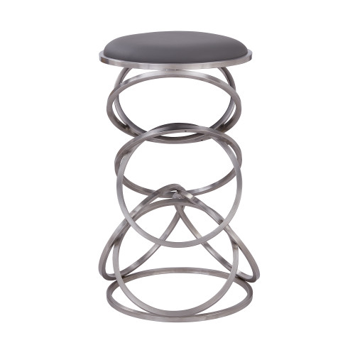 Medley Contemporary 30" Bar Height Barstool in Brushed Stainless Steel Finish and Grey Faux Leather