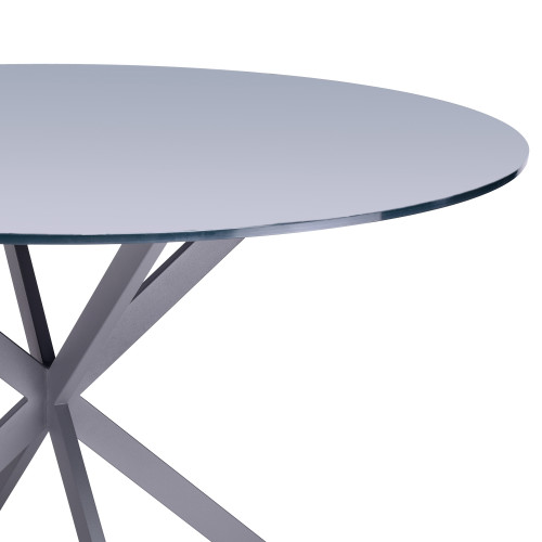 Armen Living Mystere Modern Dining Table in Grey Powder Coated finish with Grey Tempered Glass Top