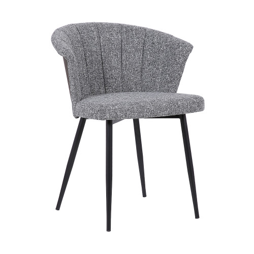 Orchid Mid-Century Dining Chair in Black Powder Coated Finish with Grey Fabric and Walnut Glazed Finish Back