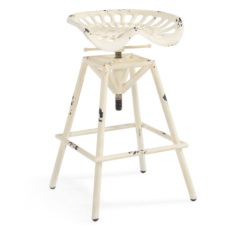 Armen Living Osbourne Adjustable Industrial Metal Barstool in Antique White finish