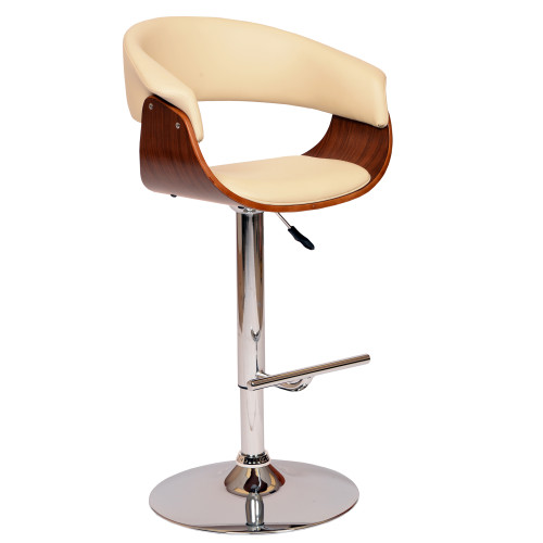 Armen Living Paris Swivel Barstool In Cream PU/ Walnut Veneer and Chrome Base