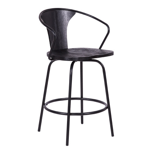 Payton Industrial 26" Swivel Walnut Wood and Metal Bar Stool