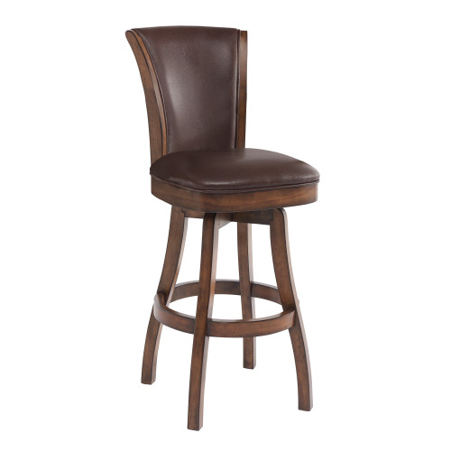 Armen Living Raleigh 30" Bar Height Swivel Wood Barstool in Chestnut Finish and Kahlua Faux Leather